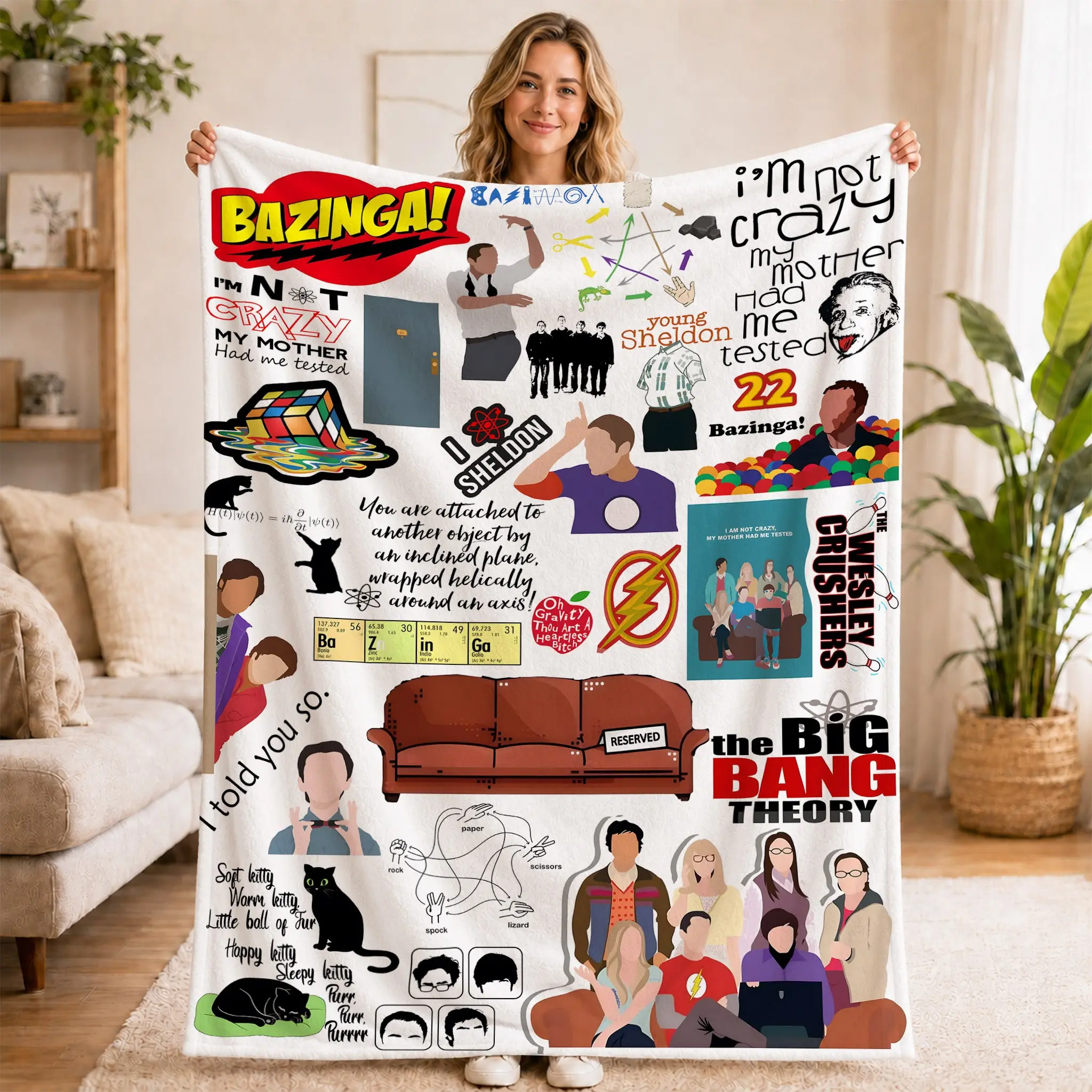The Big Bang Theory Flannel Blanket, Sheldon Bazinga Quote Print, Soft Warm Cozy Throw, Ideal for Sofa Bed, Perfect Fan Gift