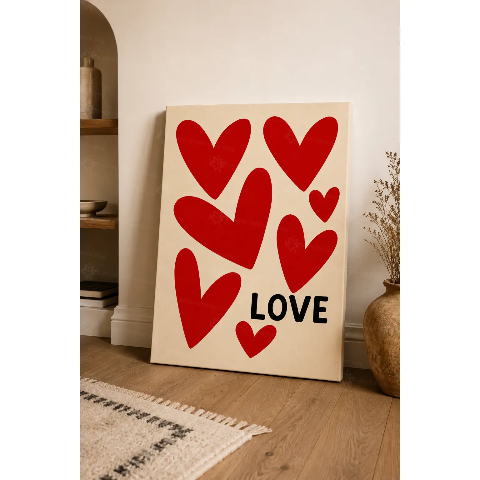 Cream Background Red Heart LOVE Typography Wall Art Canvas Poster, Cute Minimal Romantic Decorative Poster Prints, Sweet Love Wall Decor for Bedroom Living Room Apartment, Available as Unframed Canvas Poster or Framed Canvas Wrap