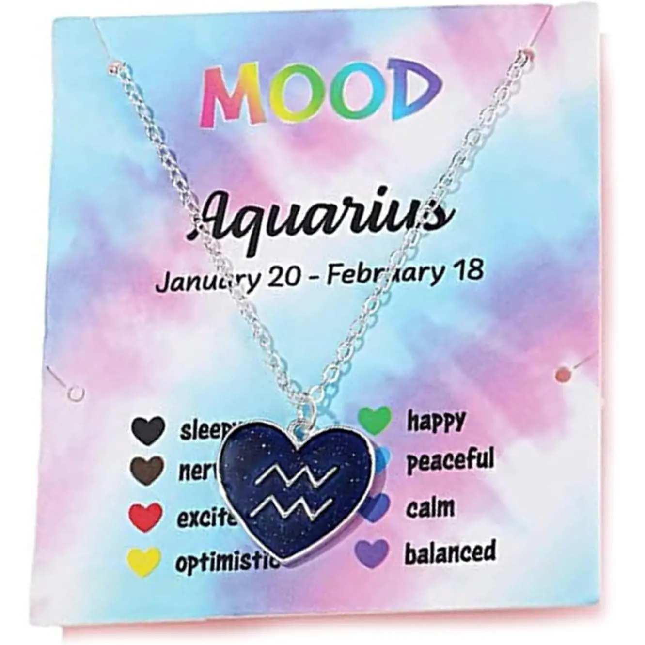 12 Constellation Sign Heart-shaped Pendant Necklace with Card Adjustable Chain Enamel Zodiac Thermochromic Necklace for Women Men Color Changing Mood Astrology Horoscope