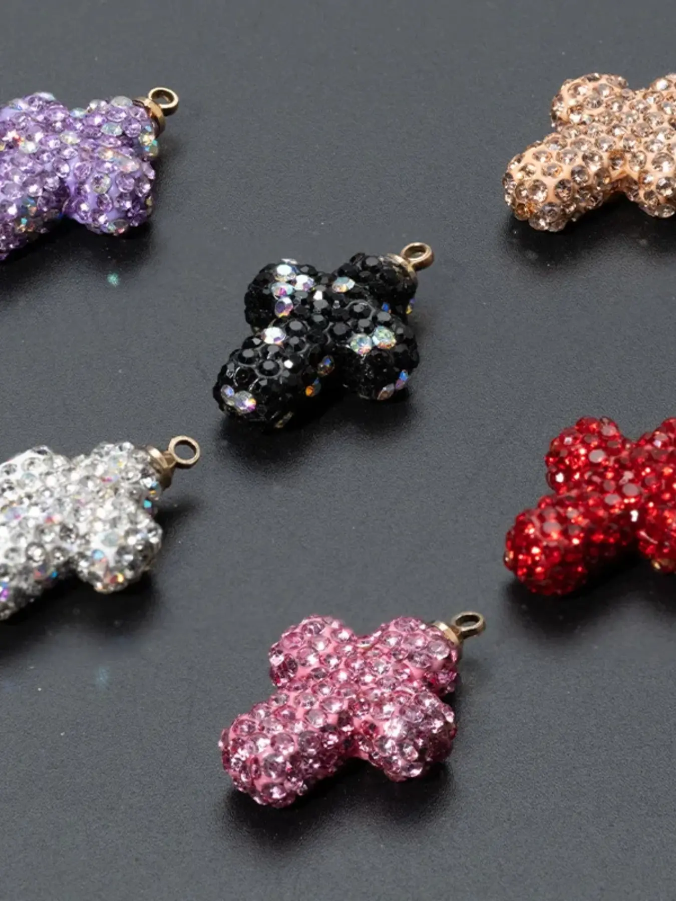 Full Rhinestone Necklace Polymer Clay Cross Pendant, Women's Jewelry Accessory, Keychain Phone Charm, Handmade DIY Necklace Decor