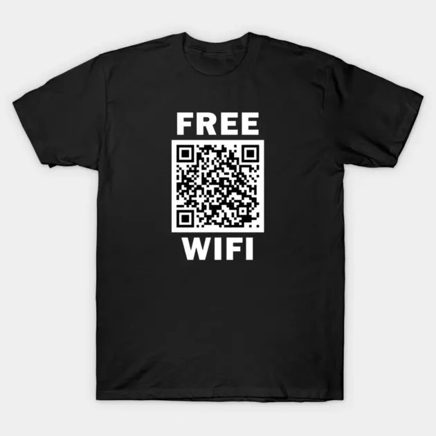Menswear Graphic Print Short-Sleeve Top - Free Wifi Rick Roll QR Code Prank T-Shirt, Premium Breathable Cotton Jersey, Funny Geek Meme Classic Crewneck Casual Tee