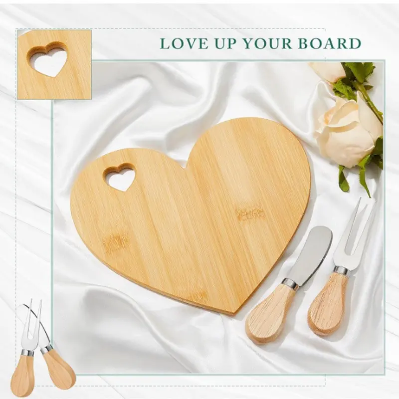 Heart-Shaped Bamboo Cheese Board, Love Wood Cheese Board, Wedding Gift, Handmade Cheese Board, Perfect for Gifts, New Design