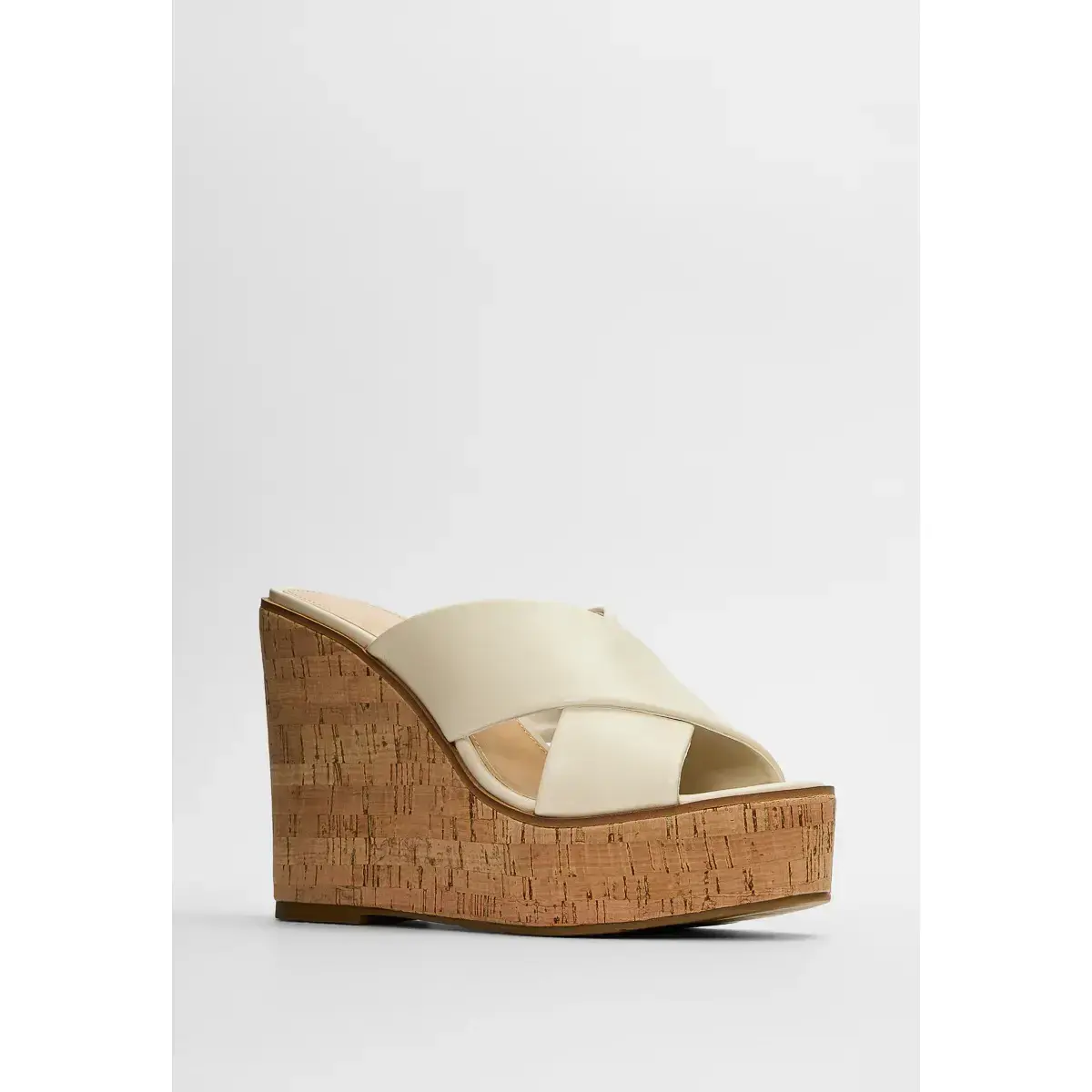 Women's Crisscross Faux Leather Open Toe Slip-On Platform Wedge Sandals, 5-Inch Cork Heel Footwear for Summer Casual Comfy Evening Wear, Birch Women's Sandals