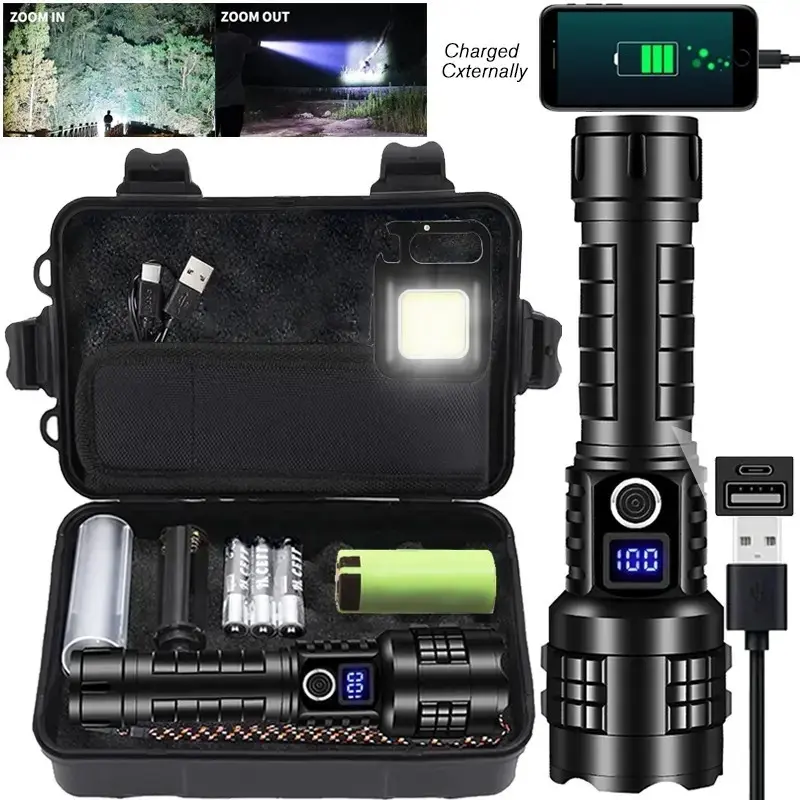 Rechargeable LED Flashlight, 5 Modes High Lumen, Super Bright with Case, Powerful Handheld Torch for Emergency Camping Hiking