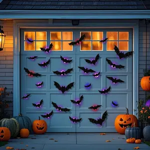 24 Pack Halloween Bats Wall Decor – Lighted 3D Bat Stickers Assorted Size for Halloween Party, Bedroom Window Decorations, Indoor and Outdoor Home Decals(Halloween gifts)C34SoftHomeGoods