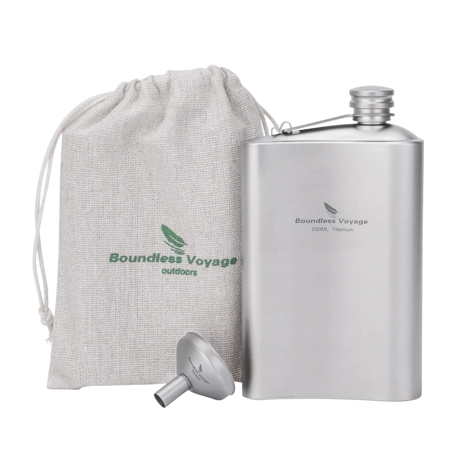 Boundless Voyage Titanium Hip Flask Wine Bottle with Titanium Funnel, Ultra-Light Portable Pocket Wine Bottle, 200ML Camping Picnic Flask