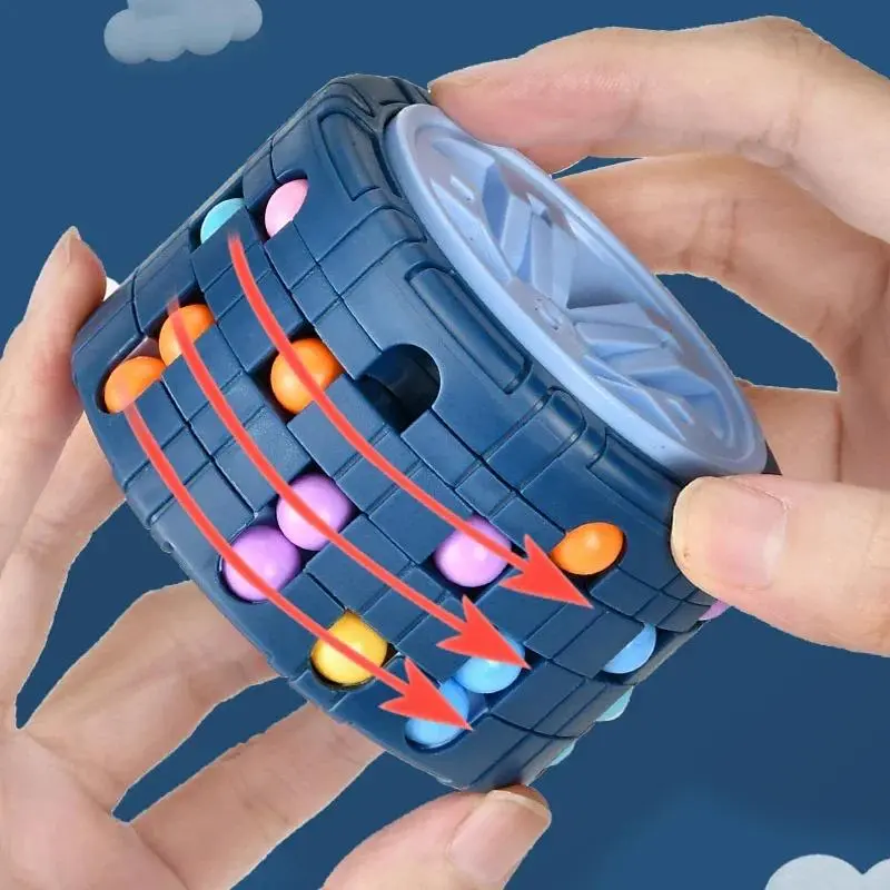 3D Cylinder Cube Magical Bean Rotate-Slide Puzzle Toy - Montessori Unisex Infant Educational Stress Relief Classic Novelty Gift
