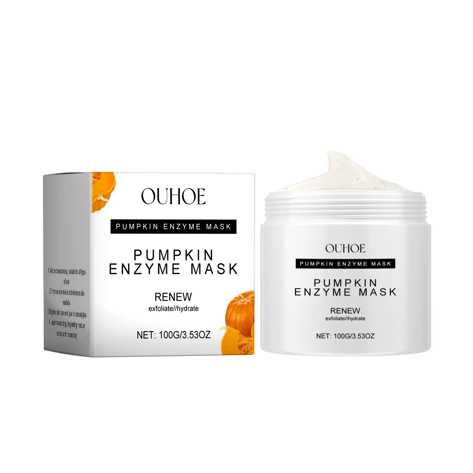 OUHOE Pumpkin Enzyme Mud Mask - Sensitive Skin Care, Hyaluronic & Olive Infused, Gently Nourishes, Promotes Radiant Skin, Ideal for 10min Facial Application
