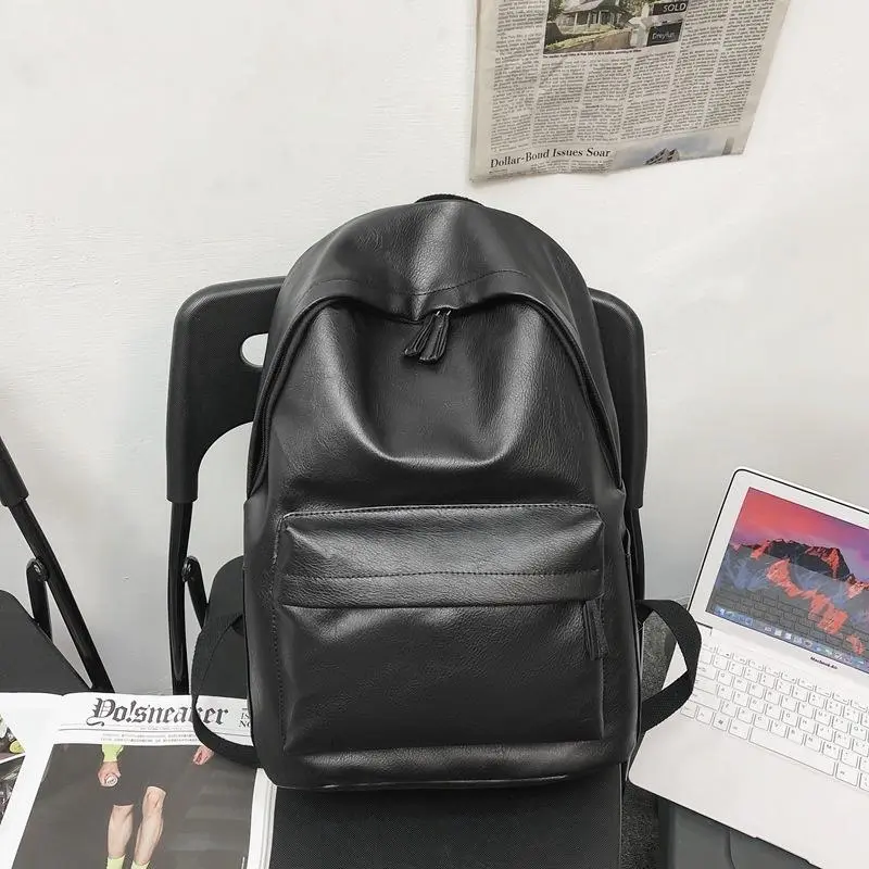 BIGWIG Plain Unisex Soft Leather Computer Backpack - Large Capacity Stylish School Backpacks for Students, Durable Versatile Book Bags for Daily Commute, Outdoor Trips