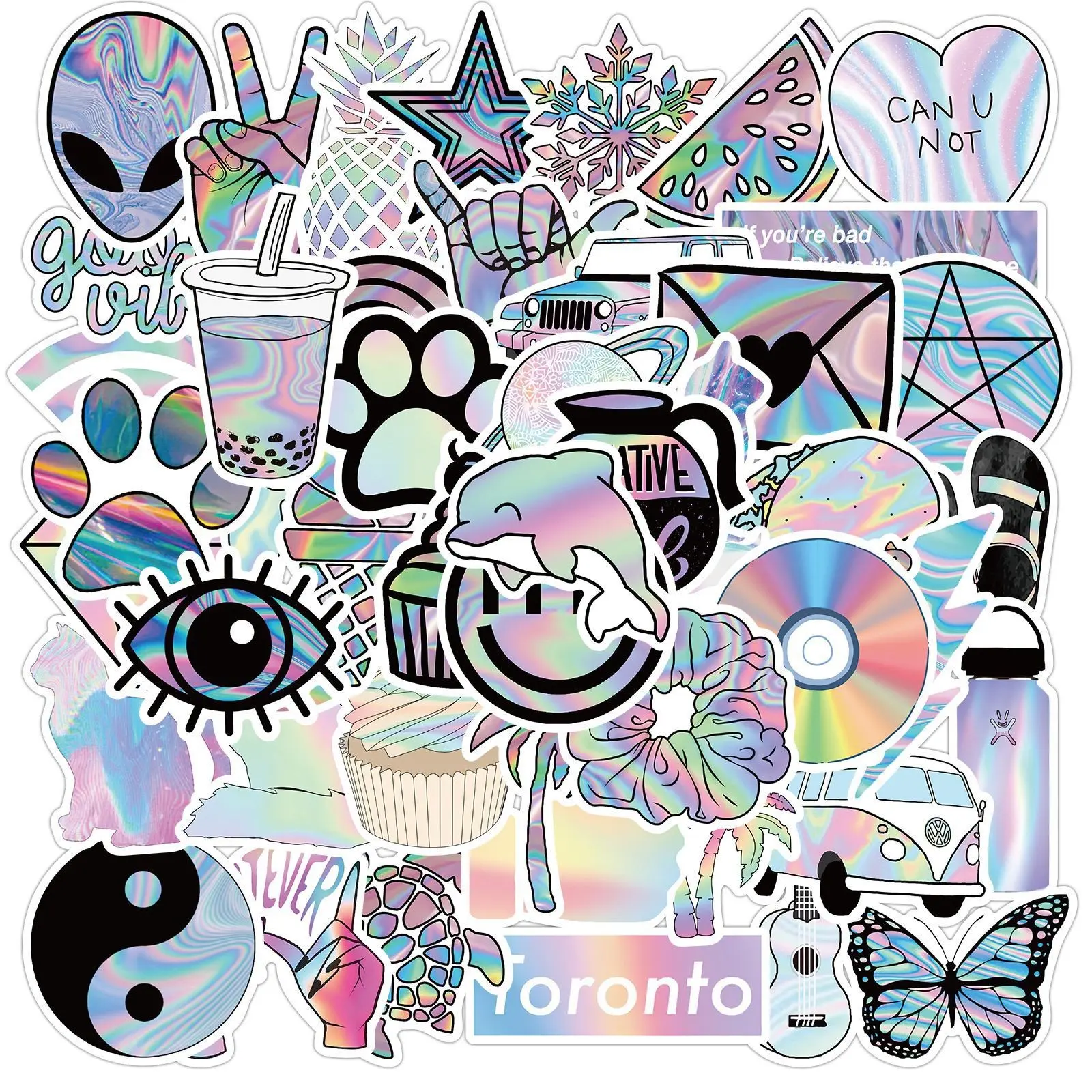 50 Holographic Laser Girl Graffiti Stickers, Waterproof DIY Decorations for iPad, Luggage, Motorcycle, Notebook, Creative Accessories