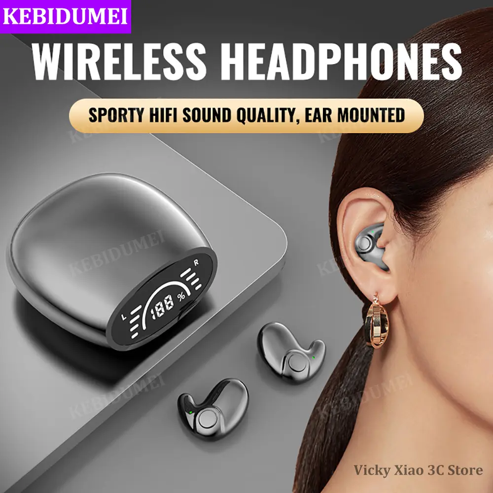 Invisible Earbuds Sleep Headphones Bluetooth 5.3 Noise Reduction Earbuds TWS Wireless Headsets Sport Stereo Earphones for Phone Audio Charging