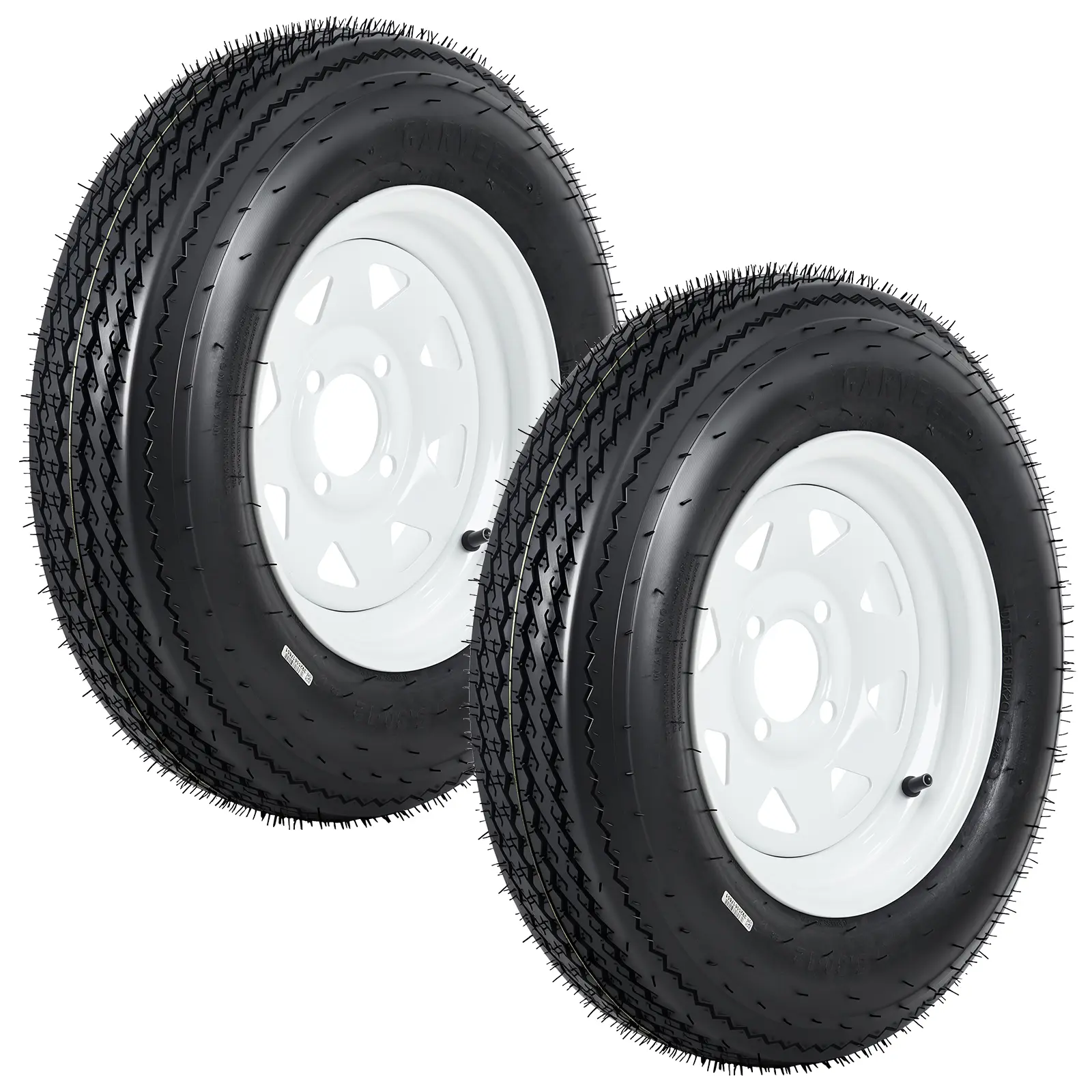 2-Pack 5.30-12 Trailer Tires on 12” White Rims, 4 Lug on 4” Bolt Pattern, Load Range C 6PR, 1050 lbs, Bias Ply Pre-Mounted for Utility/Boat/Camper Trailers