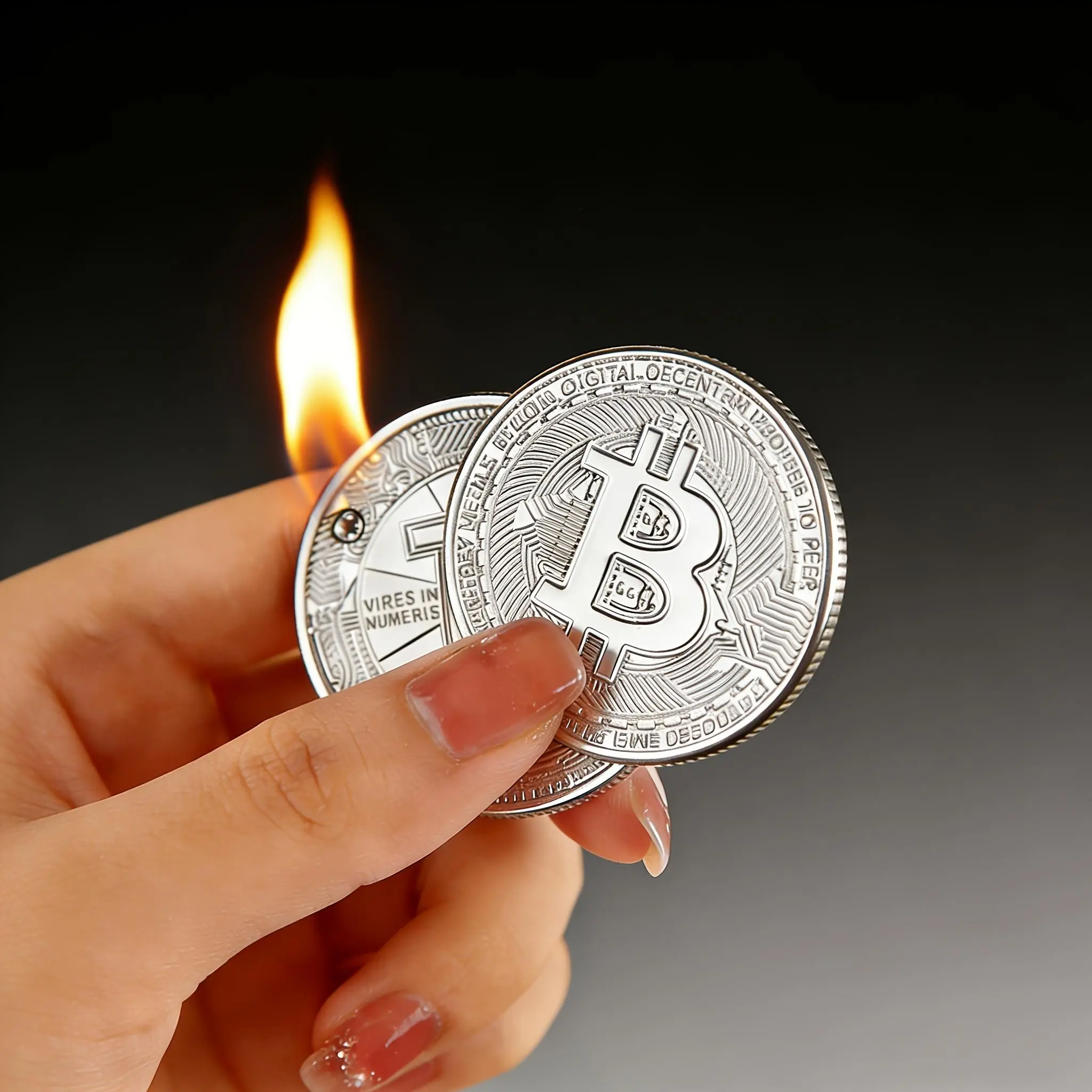 Compact Coin-Shaped Windproof Metal Keychain Butane Torch Lighter - Adjustable Flame, Fuel-Free, Ideal for Camping, Cool Cryptocurrency Gift for Men & Friends, Butane Torch Lighter Without Fuel