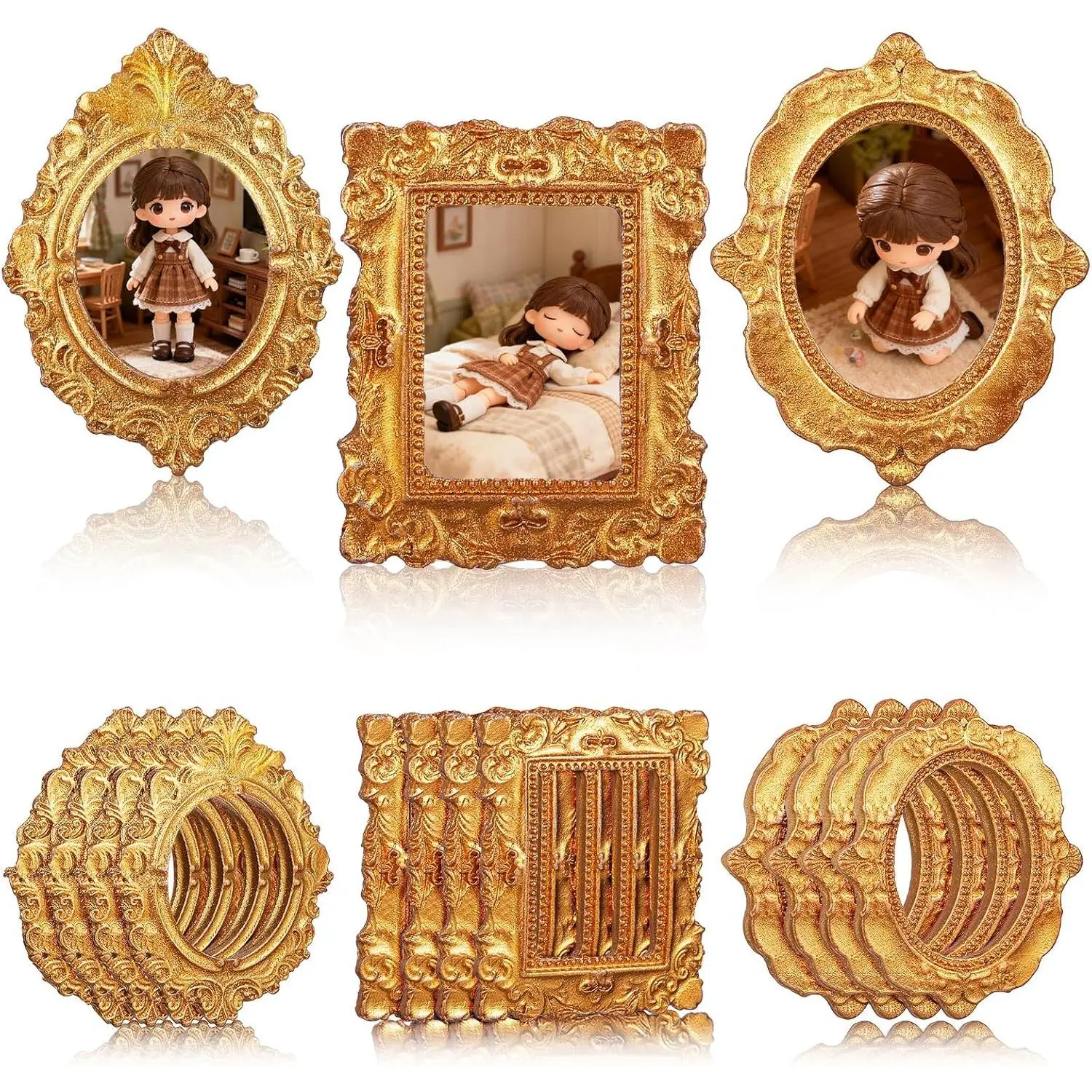 15 count Mini   Picture Frame Antique  Oval Rectangle Baroque Display Photography DIY Small Photo Frame for  Decoration Miniature Landscape DIY Crafts ()