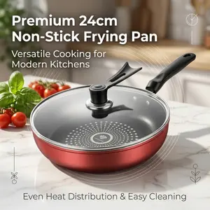 Versatile Non-Stick Cookware Skillet, Ergonomic Handle Red Frying Pan for Gas & Induction Stoves, Modern Kitchen Daily Cooking Pan