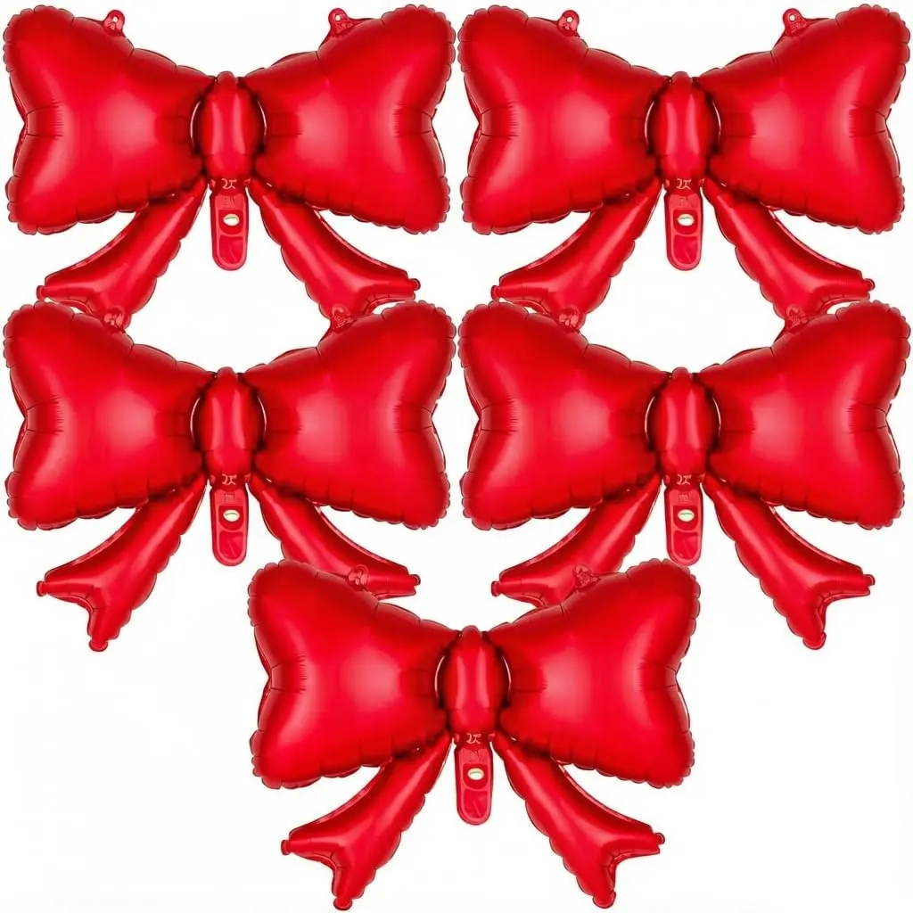 5 count Red Bow Balloons 21 Inch Bow Foil Mylar Balloons, Balloon for Girl Birthday   Shower Wedding Decorations (Red-21 Inch)