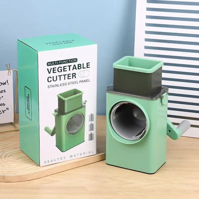 Multi-Functional Vegetable Chopper Roller, Hand-Cranked Slicer, Potato Cutter, Grater, No Vacuum Pump, Kitchen Tool, Stainless