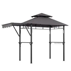 Heavy Duty 8x5 ft Grill Gazebo - Side Shelves, 4 LED Lights, 10 Hooks, Bottle Opener - Patio BBQ Canopy Shelter for Outdoor Cooking, Backyard