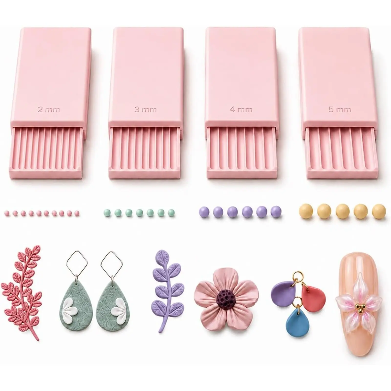 4PCS 3D Print Clay Gel Ball Maker Tool, Nail Art Bead Roller for 3D Gel Flowers | Polymer Clay Roller 2mm 3mm 4mm 5mm Sphere Shaper Roller Tool for Perfect Round Beads, Earrings & Jewelry Making