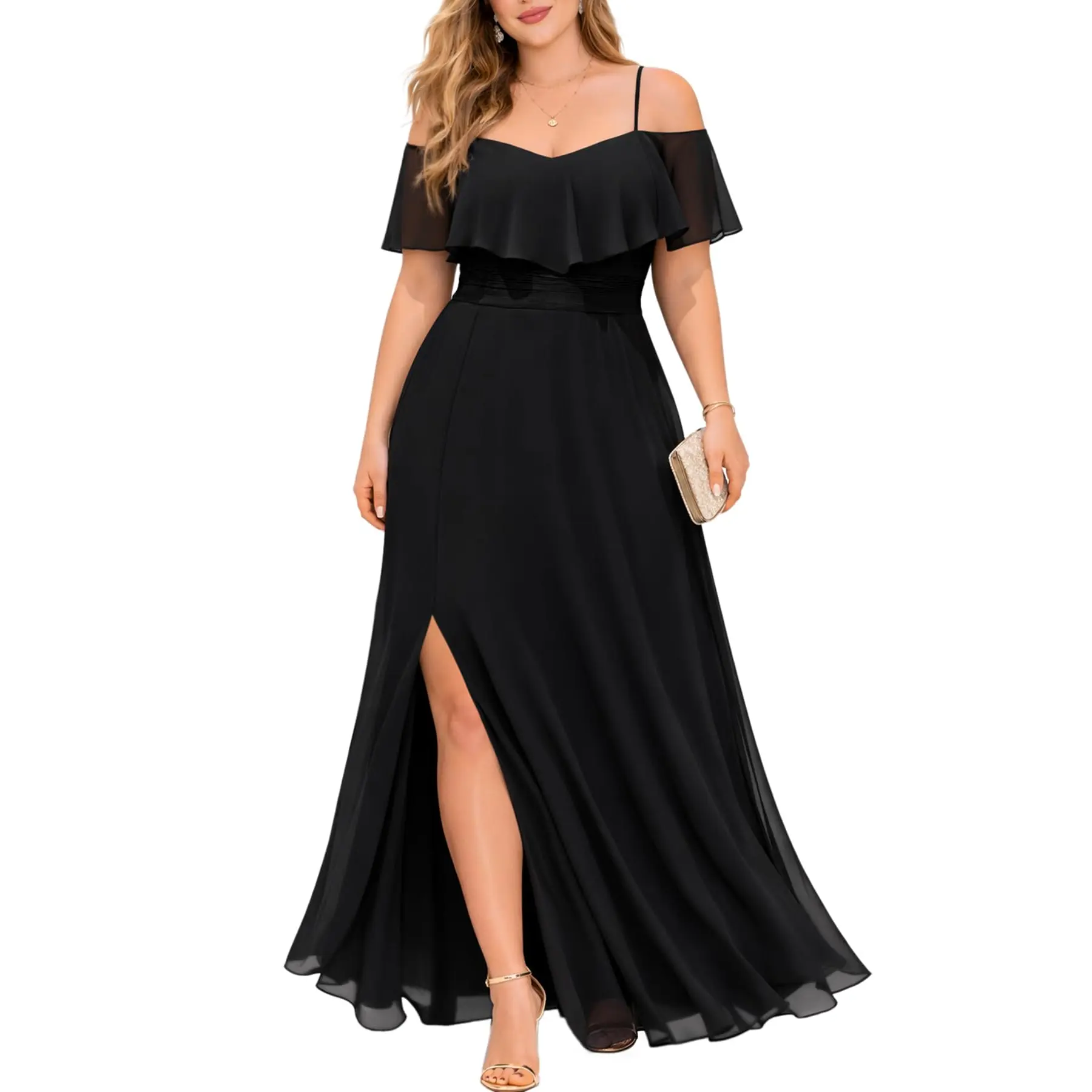 Pinup Fashion Women's Plus Size Polyester Fabric Formal Gowns - Off-the-Shoulder Wedding Guest Formal Wear Dresses for Bridal Showers, Summer Vibes SwimWeek, Off Shoulder