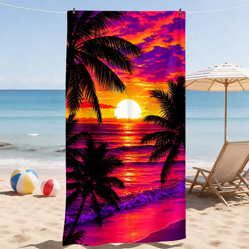 Tropical Sunset Palm Tree Ocean Beach Scene Pattern Beach Towel Soft Microfiber Quick Dry Lightweight Absorbent Sandproof Oversized Towel for Beach Travel Outdoor Use Machine Washable Gift for All, Quick Dry Towels For Travel