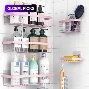 Bathroom Storage Rack Set, 5 Counts/set Wall Mounted Shower Rack, Bathroom Storage Organizer, Home Organizer for Bathroom, Kitchen, Living Room, Bathroom Organizer Supplies #TOP PICKS