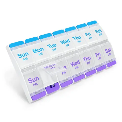 Push Button Pill Case, Weekly AM & PM 14-grid Large Capacity Medicine Planner, Home Pill Organizer, Vitamin Organizer, Supplement Organizer, Vitamin Dispenser