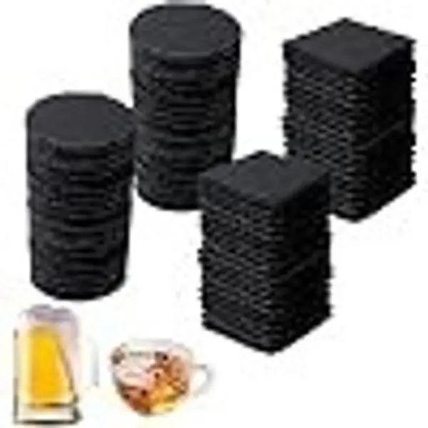36pcs Black Slate Coasters Bulk Set - 18 Round & 18 Square 4 Inch Stone Coasters for Laser Engraving, DIY, Home, Bar, Wedding & Party DecorGift