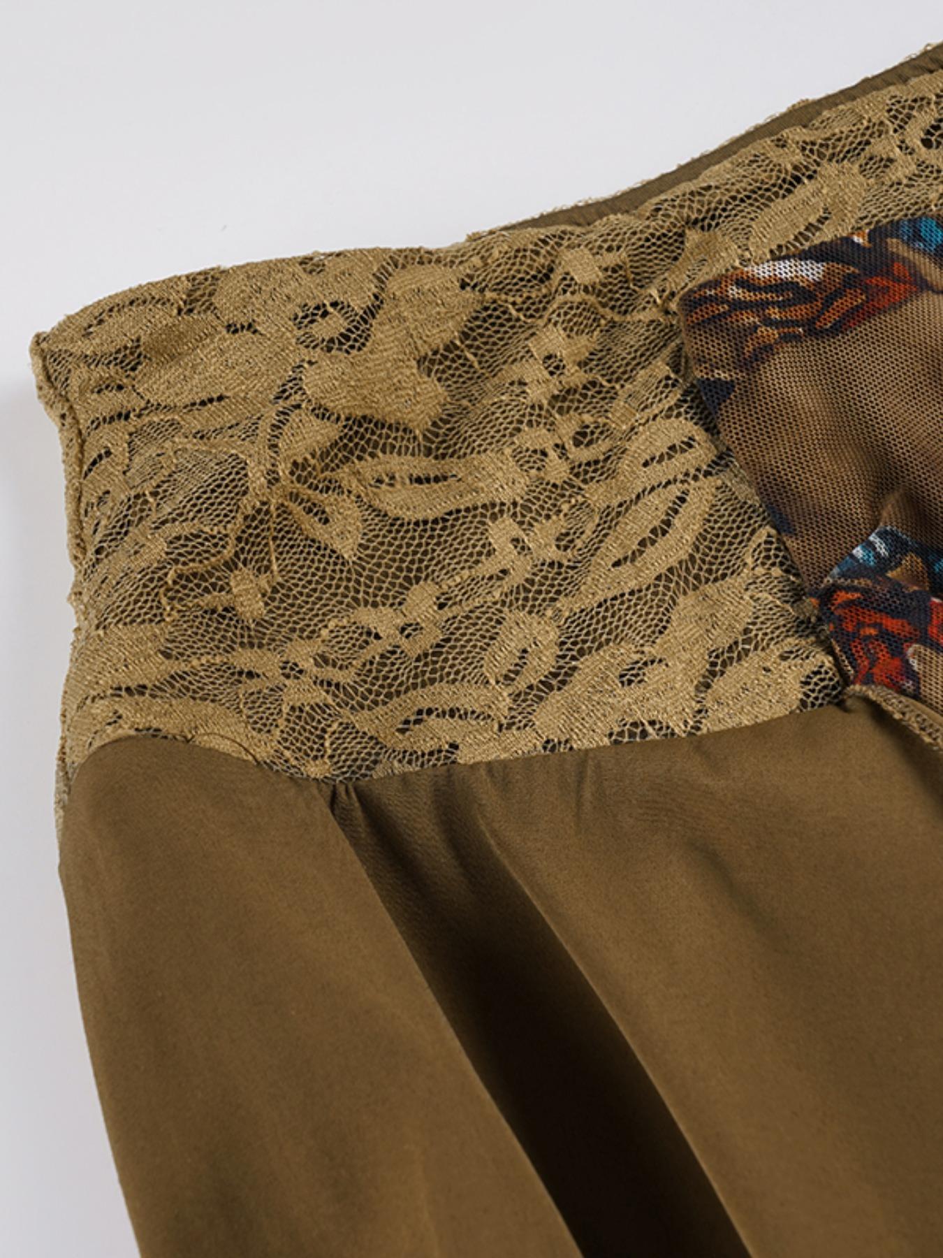 Women's Floral Lace Skirt, Vintage Sweet Skirt, Retro Asymmetrical Skirt, Boho Casual Skirts for Daily Wear, Ladies Bottoms for All Seasons