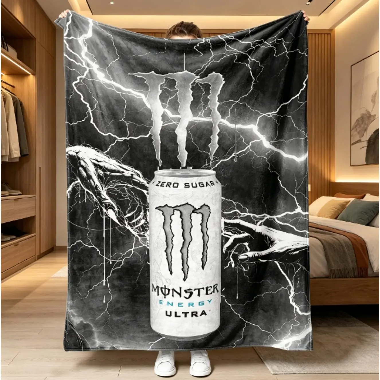 Ultra Lightning Gamer Flannel Blanket for Kids & Adults, Black White Zombie Hand Graphic Throw Blanket, Soft Cozy Air Conditioner Blanket for Bed Sofa Couch, Gaming Room Decor, Birthday Christmas Holiday Gift for Gamers