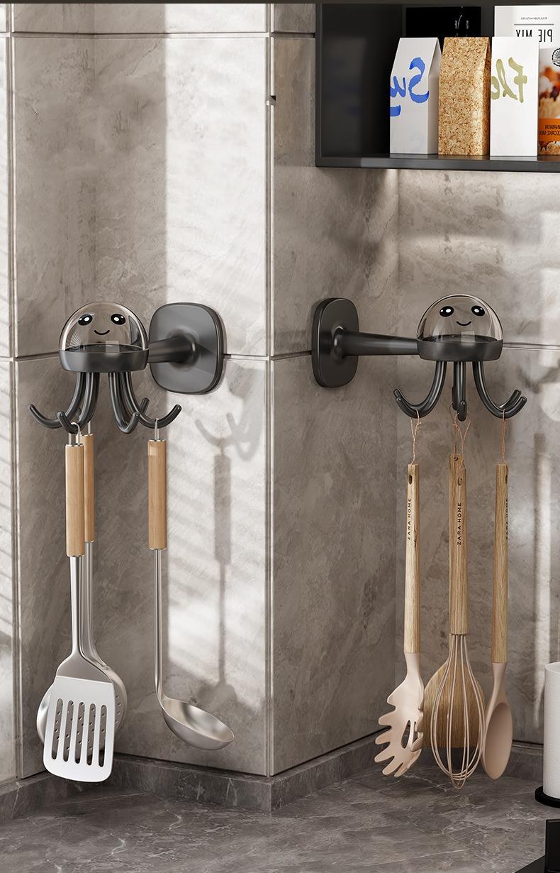 Kitchen Rotatable Hook Wall Mounted Storage Rack Kitchen Storage Rack Multi-Functional 360° Rotary Hook