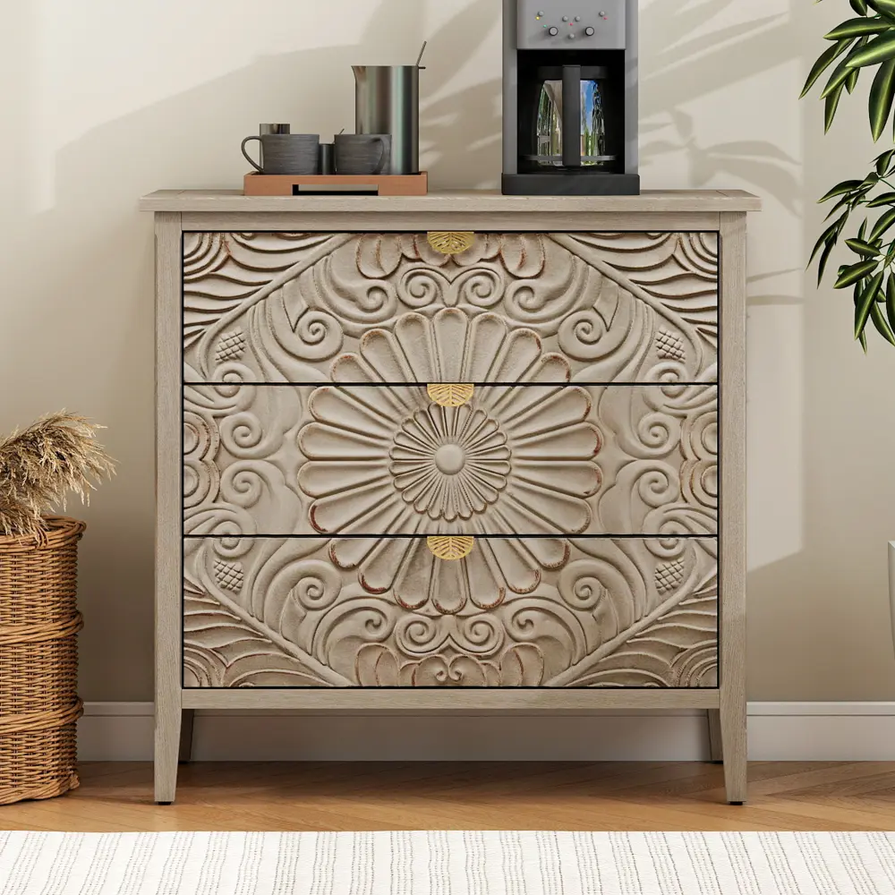 Littleox Single 3 Drawer Cabinet American Style Chest of Drawers Home Storage Cabinet Furniture Suitable for Bedroom Living Room Study Space Saving