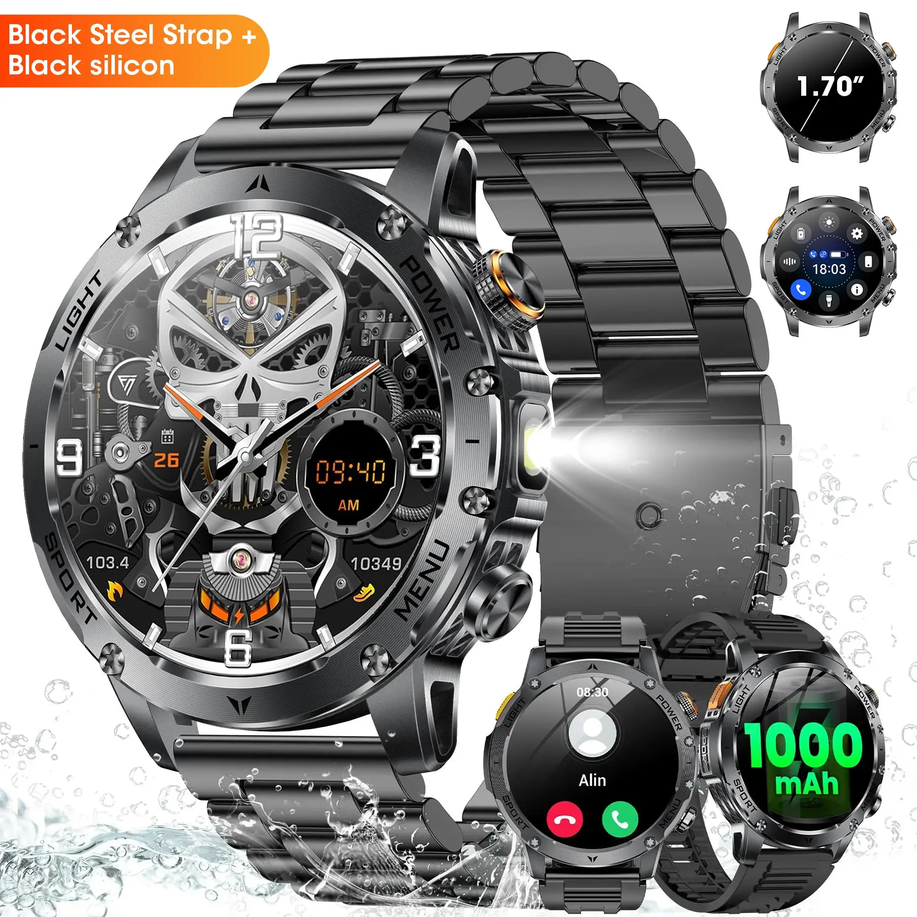 Men's Smart Watch with Call Function, 1000mah Battery, 100+ Sports Modes, IP68 Waterproof, Bluetooth-compatible, iOS & Android Compatible