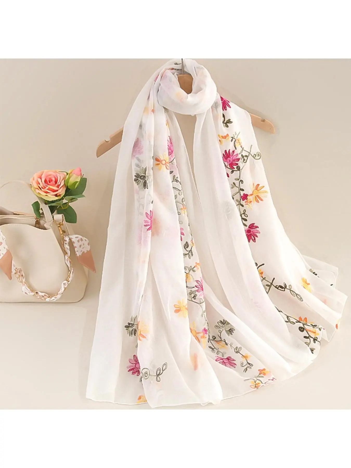 Embroidered Ethnic Style Flowered Scarf Boho Style Shawl Casual Soft Scarf Hemp Linen Versatile Four Seasons Scarf Floral Embroidered Scarf Embroidery Shawl Fashion Shawl Boho Shawl Wrap