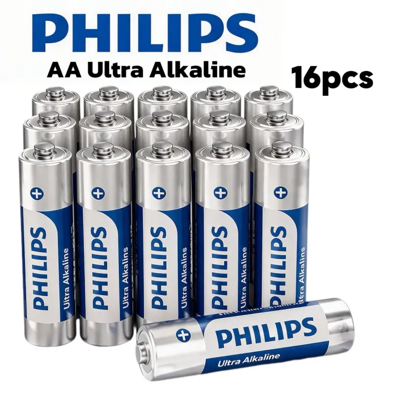 PHILIPS AA Batteries 16 Pack, 1.5V Alkaline Double A Battery, Long Lasting Batteries for Remote Controls, Kids Toys, Gaming Controllers, Flashlights & Everyday Devices