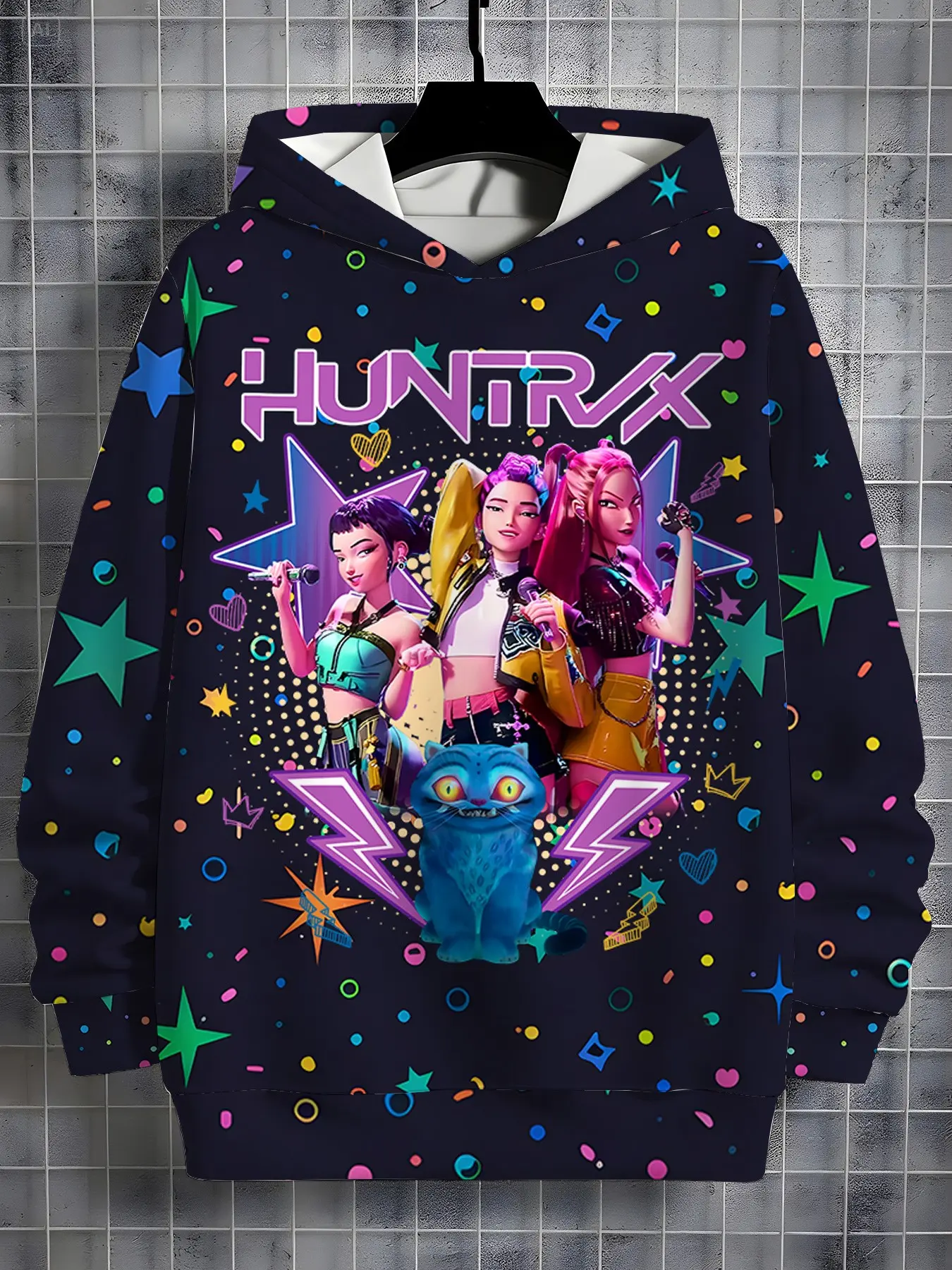Girls' Base Colorful Dot Starlight Anime Print Hoodie, Korean Style Cartoon Print Sweatshirt, Spring Fall Fashion Casual Hooded Jacket