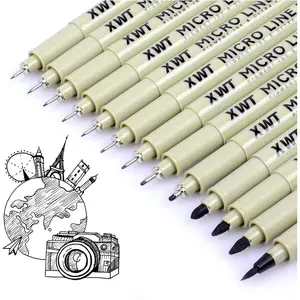 12+1 Black Fineliner Drawing Art Pens Waterproof Pigment Ink Set, Archival Quality Inking Markers for Artists Sketching Manga Watercolor Calligraphy Detail Outlining