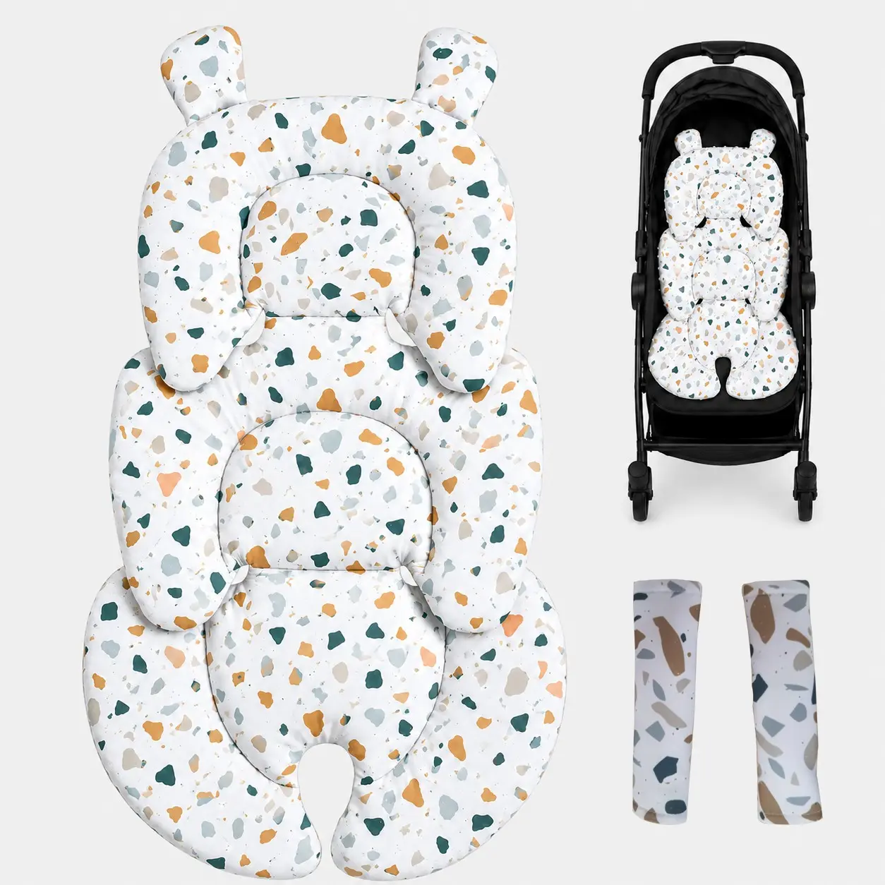 2-Pack Stroller Seat Cushions, Thick High-Elastic Cotton, Spinal Protection, Anti-Shock, Cute Design, Baby Safety Seat Pad, Newborn Travel Essential, Stroller Accessories, Infant