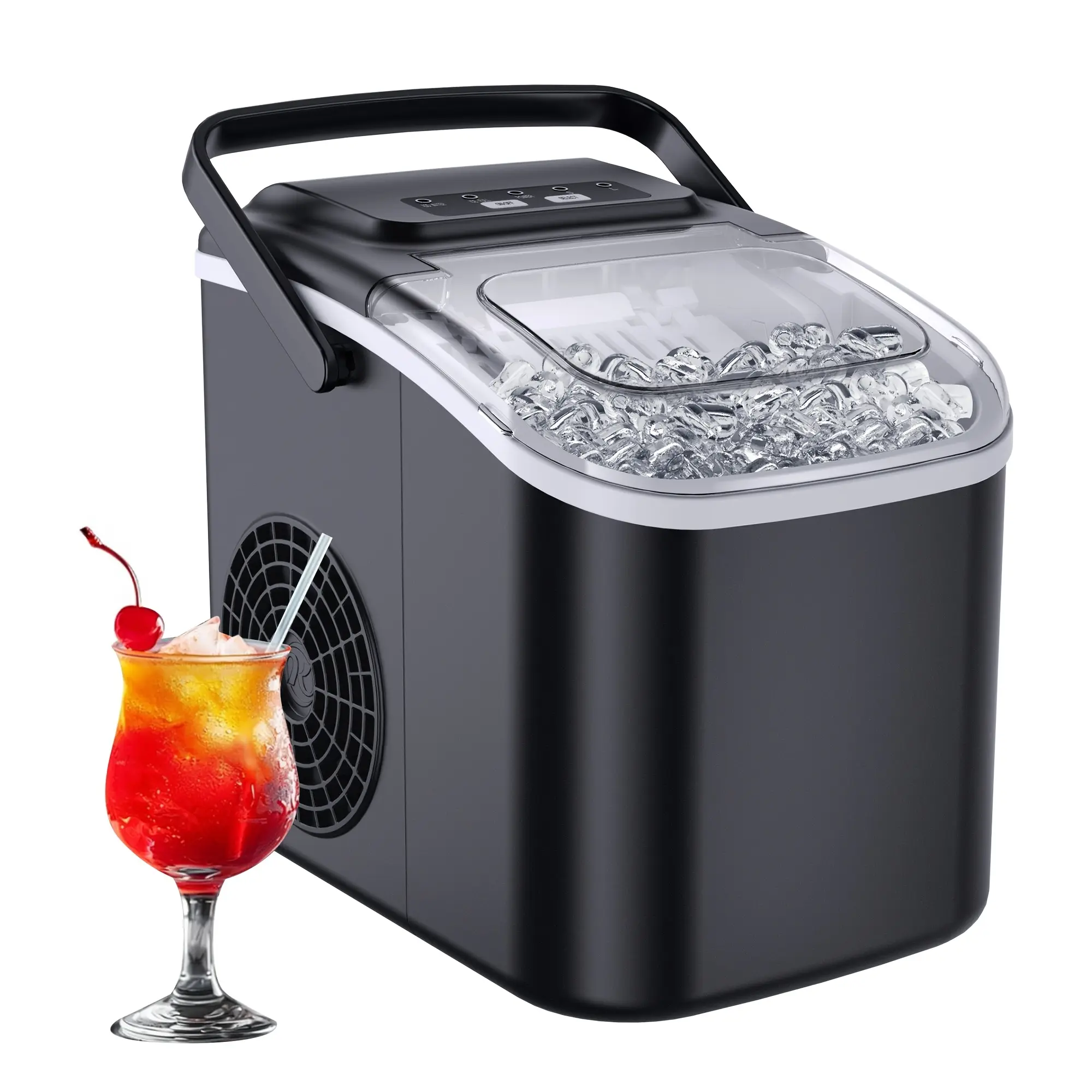 [Portable, Self-Cleaning] 26 Pound Bullet Ice Machine And Mini Refrigerator, Compact And Portable, Self-Cleaning Sonic Ice Maker with Ice Scoop And Basket, Perfect for Backyard BBQ, Camping, Outdoor Party, Kitchen, Black