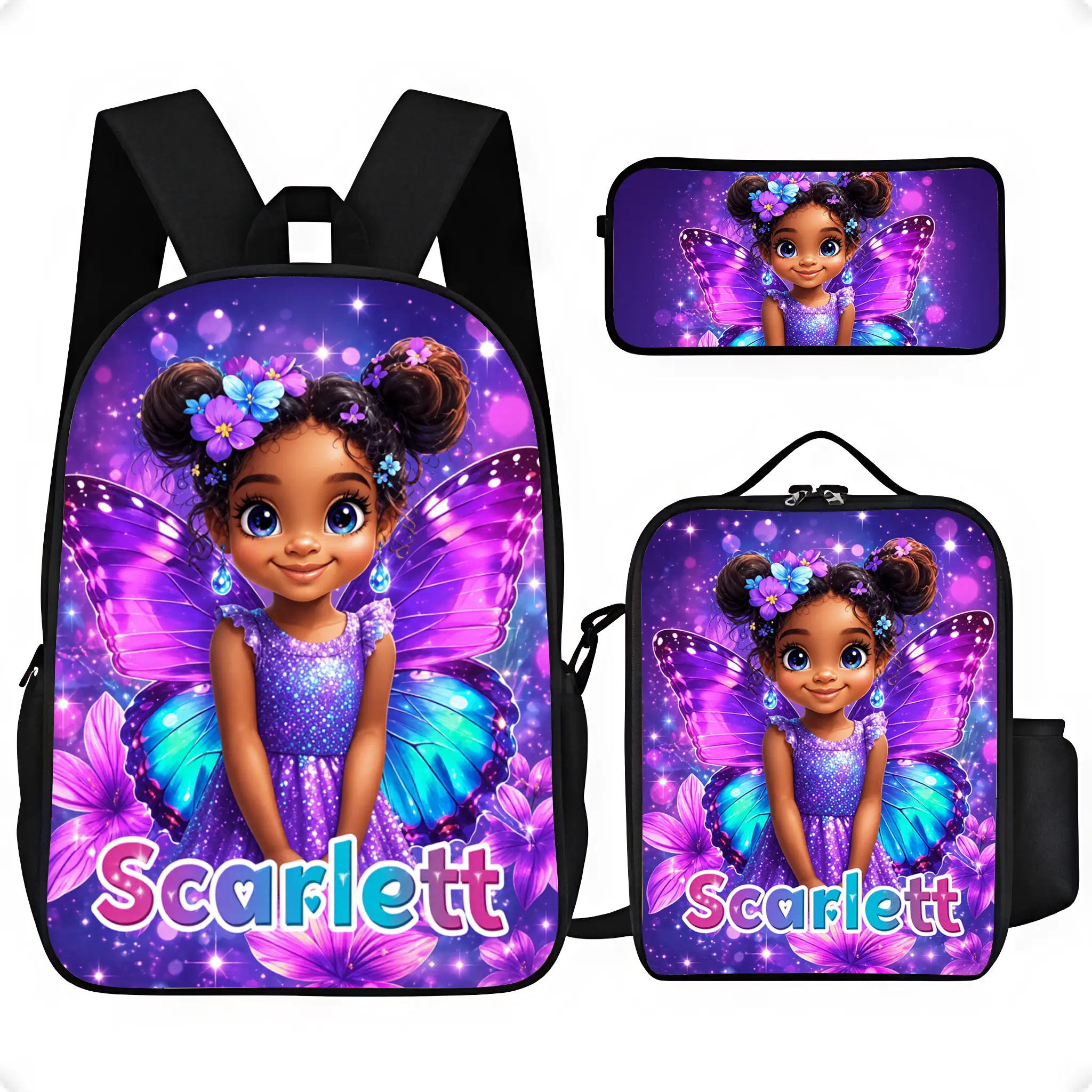 3Pcs Afro Princess Girl Backpack Kit, Custom Name (Order Notes)Black Bag Set Including Crossbody Bag And Pouch.Back To SchoolBags, Surprise Gift For Halloween, Christmas And Birthday Lovers. # TikTokMadeMeBuyIt # SparklePrintBags # ChristmasGiftForKids