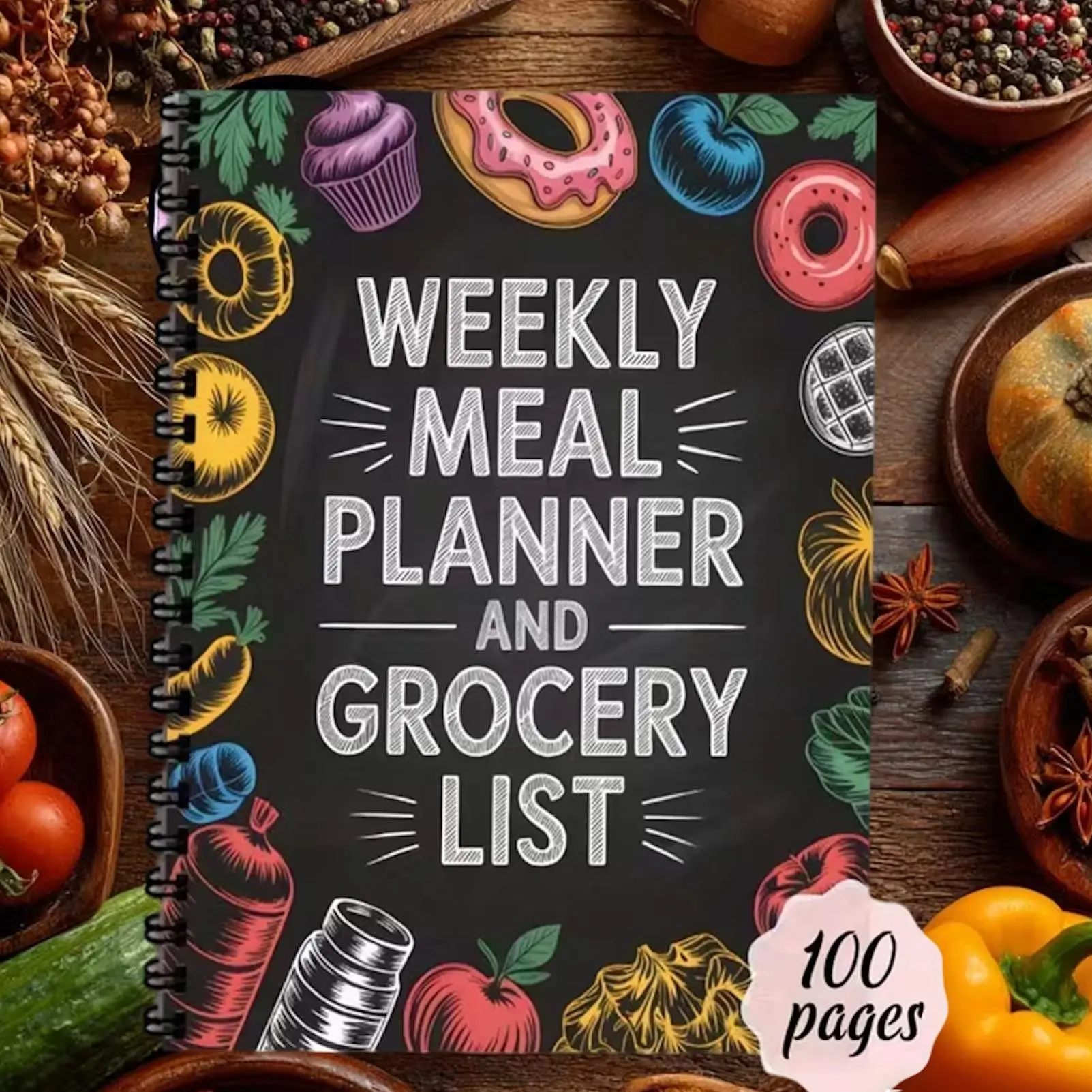 Weekly Meal Planner and Grocery List Organizer, A5 Size, Color-Coded Food Tracking, Healthy Diet Planning, Daily Meal Journal
