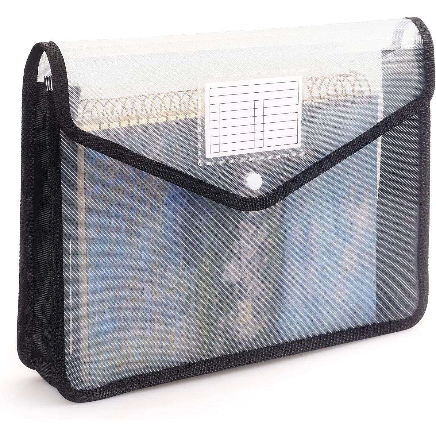 Plastic Expanding File Folder, Transparent envelopes with Snap Closure, No Dividers, Large Capacity, Fit Letter/A4 Size (Black)