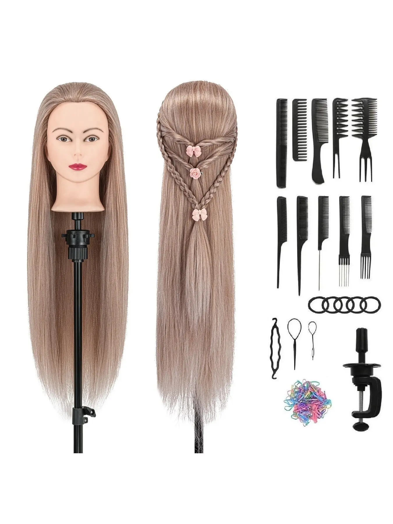 Training Head Hair Styling Mannequin Head Stand with Diy Set and Table Clamp, Hair Styling Practice Mannequin, Professional Hair Styling Training Tool for Salon & Barber Shop