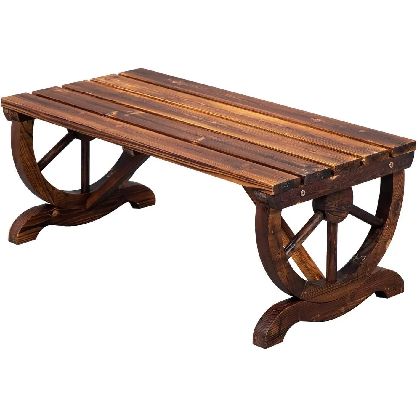 Outvita Wooden Garden Bench, Outdoor Rustic Wagon Wheel Bench with Carbonized Finish & Fir Construction for Garden Porch Backyard Patio Park, Seats 2 Person Brown Summervibes