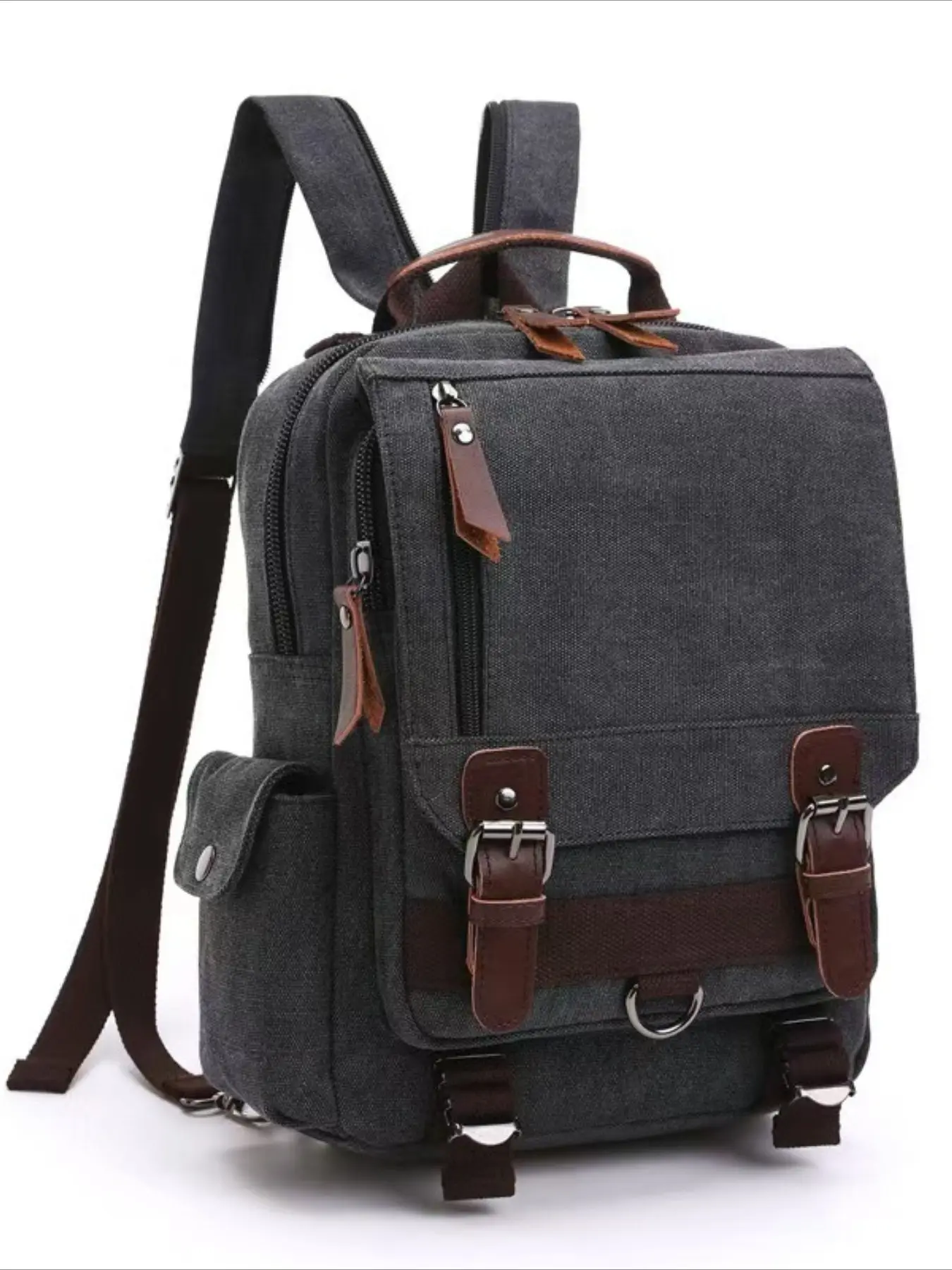Vintage Canvas Camera Backpack, Retro Leather Buckle, Multi Pockets, Shockproof, Adjustable Strap, Travel Photography Daypack