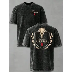 2026 New Arrival Michelob Ultra Golf Ball Wash Cotton Vintage Distressed Oversized Graphic Tee Men's Short Sleeve Pure Cotton T-Shirt Loose Fit, Retro Sports Streetwear Vintage Casual Golf Beer Aesthetic Baggy 100% Cotton Pullover Gift