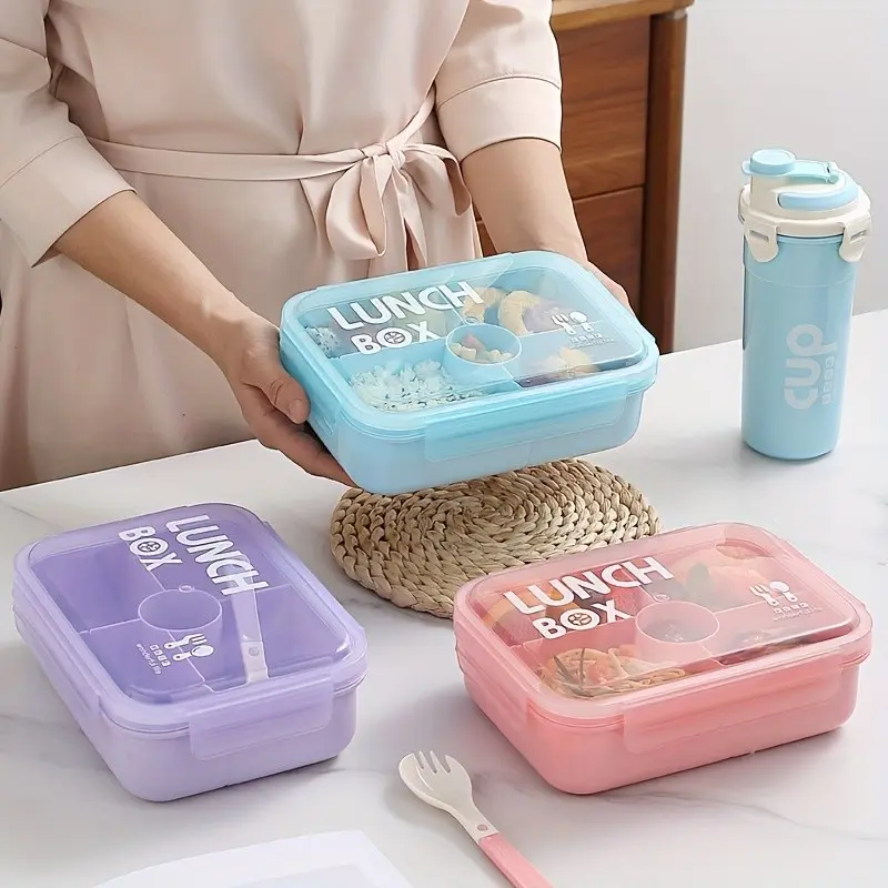 Partitioned Lunch Box, Microwave Heating Bento Box with Utensils, Office Worker Meal Container, Convenient Portable Food Storage