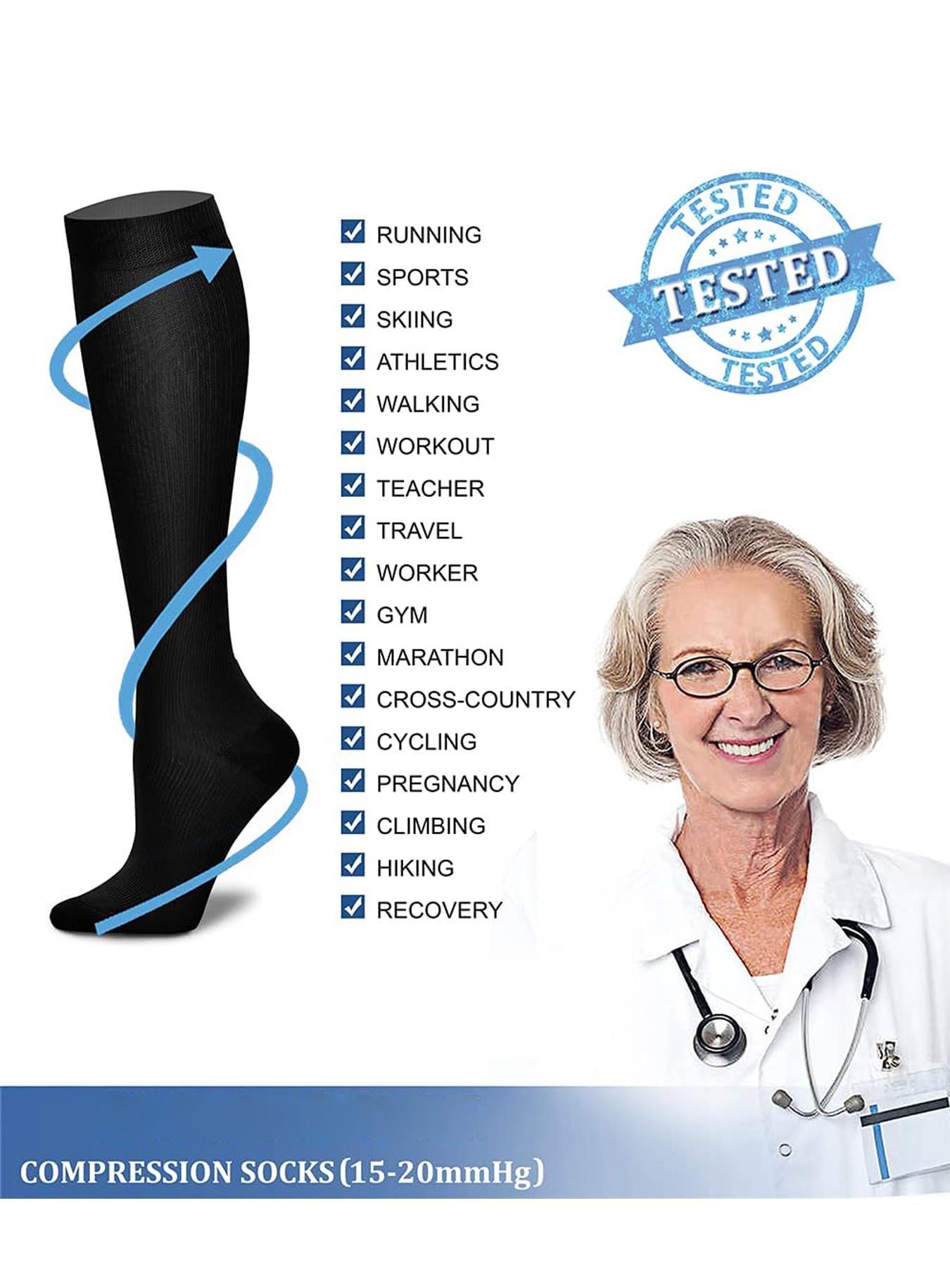 3 pairs of men's and women's compression socks with a compression rating of 15-20 mmHg in a knee-high design for running, performance and recovery, available in a range of colours to help improve circulation Athletic Socks