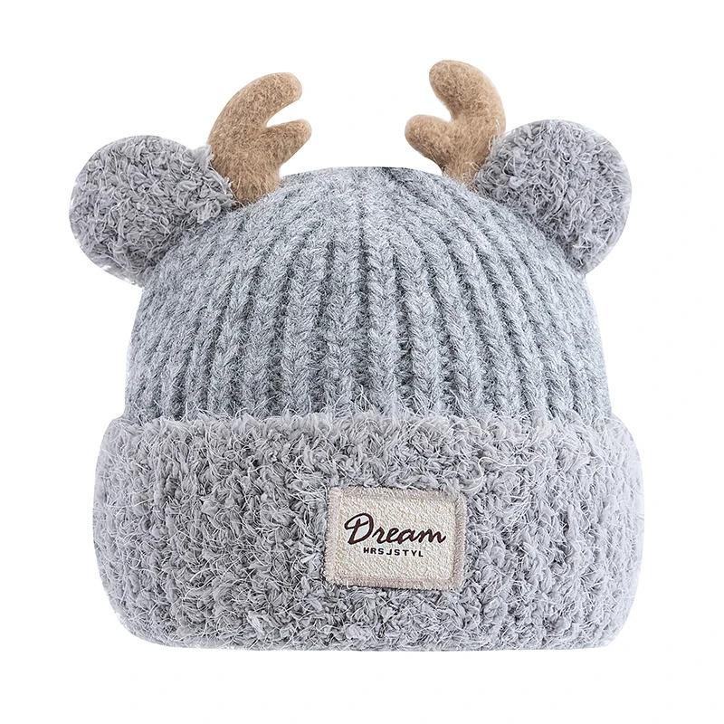 Hot Sale Women Cute Plush Fur Warm Winter Hat Young Trendy Knitted Hat With Deer Horn Ear Girls Lovely Elegant Fur Winter Cap
