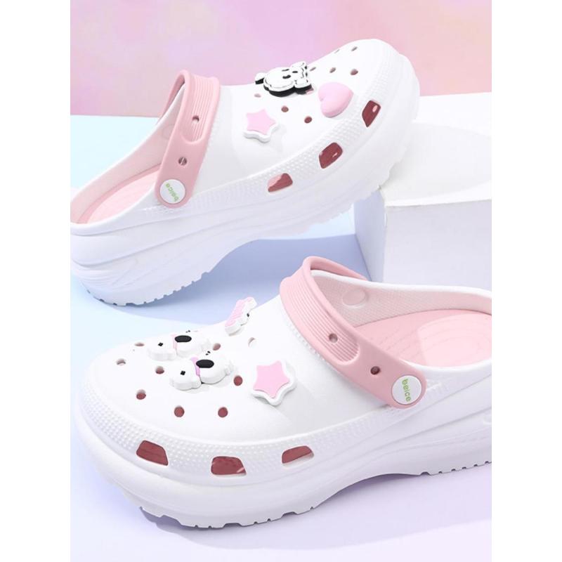 (New)Women's Pink Cute Cartoon Decorated Clogs, Thick Bottom Slippers, Casual Comfortable Non-slip Clogs for Indoor Outdoor Wear, Ladies Slippers, Lightweight Slipper, Summer Comfy Clogs for Daily Wear, Walking Shoes